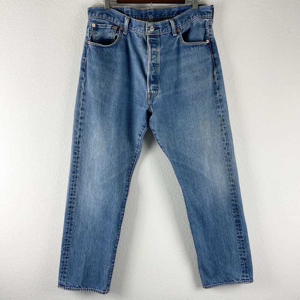 Levis 501 Straight Jeans Mens 36x29 Blue Button Fly Medium Wash Cotton‎